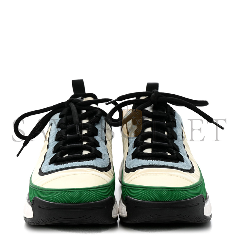Ch**el suede calfskin mixed fibers cc sneakers ivory green light blue